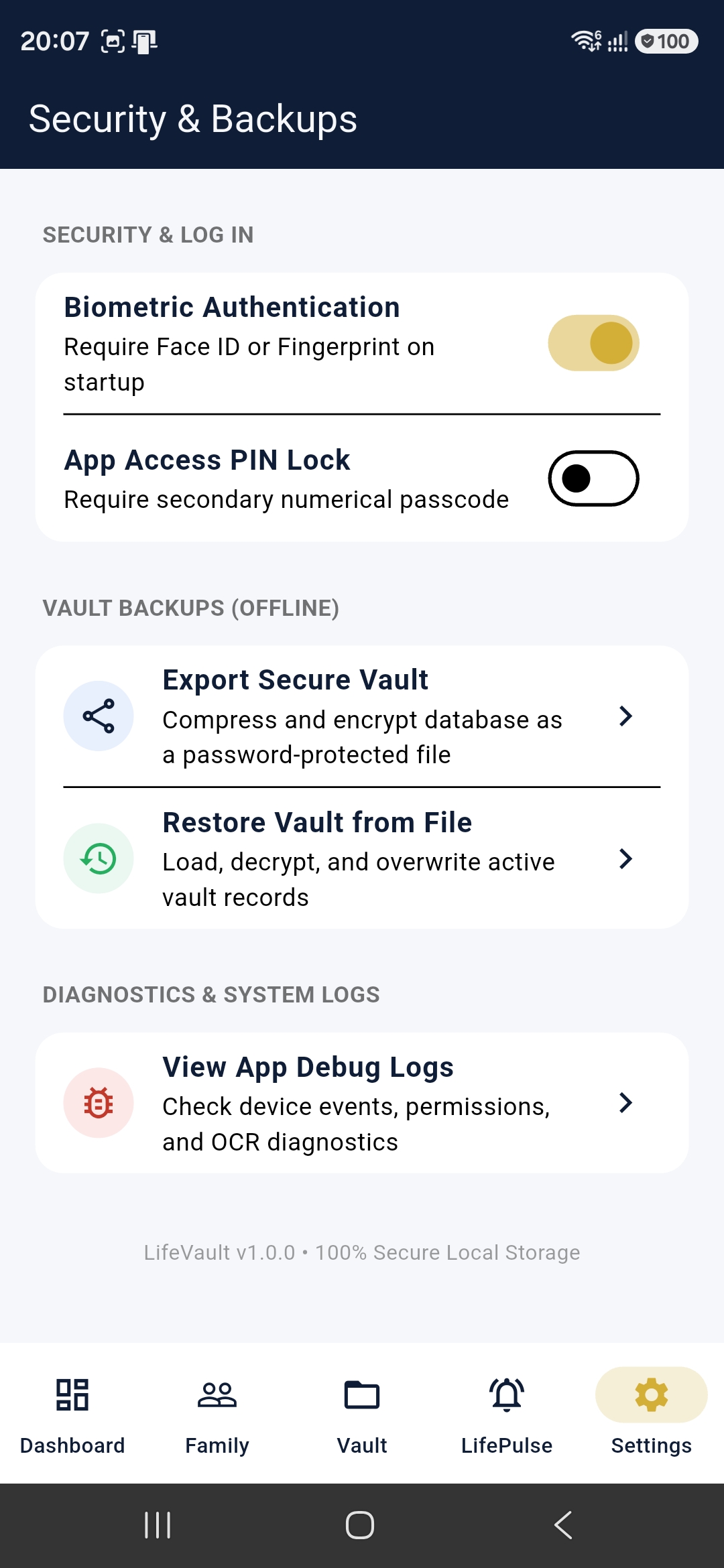 Settings & Diagnostics Navigation Map